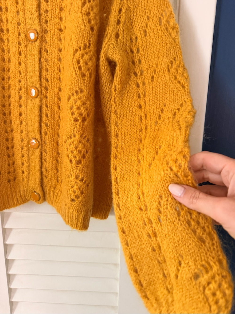 Sezane Mustard Pointelle Knit Cardigan - Picture 2 of 6